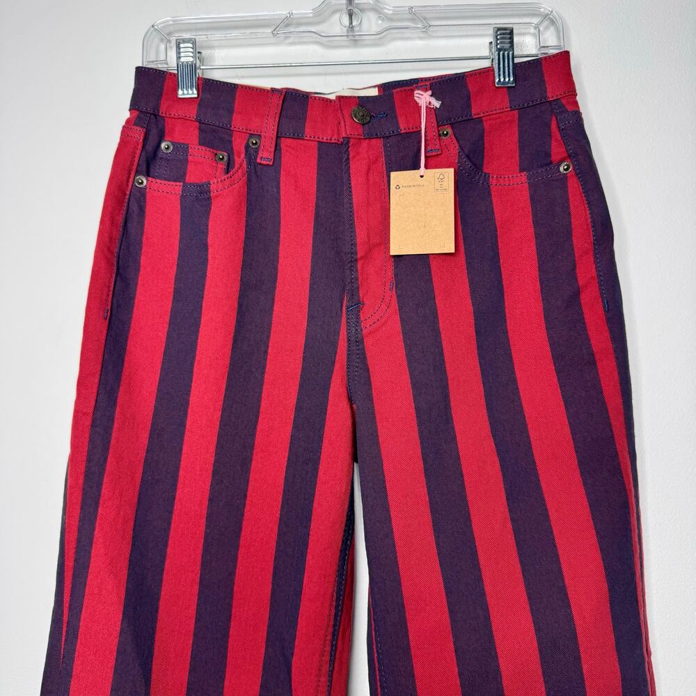 NWT Boden High Rise Stripe Straight Leg Pants 27 Petite Burgundy Navy - Picture 4 of 13